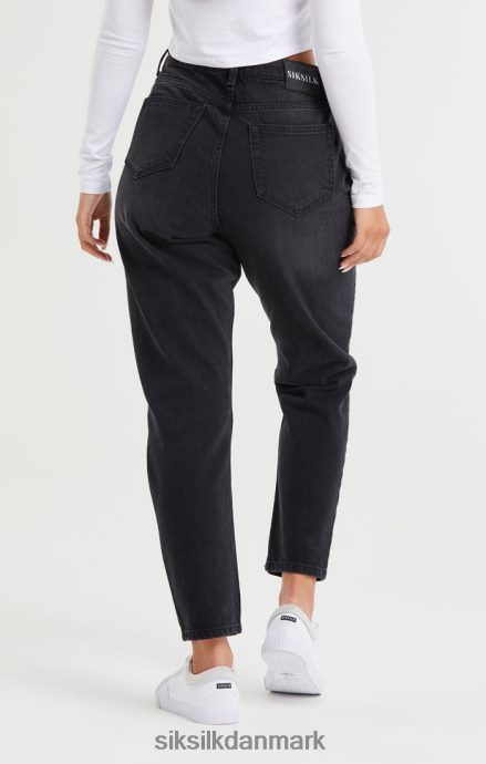 beklædning SikSilk vasket sort knee rip denim mom jean Kvinder 862RF4191