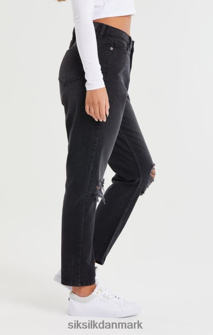 beklædning SikSilk vasket sort knee rip denim mom jean Kvinder 862RF4191