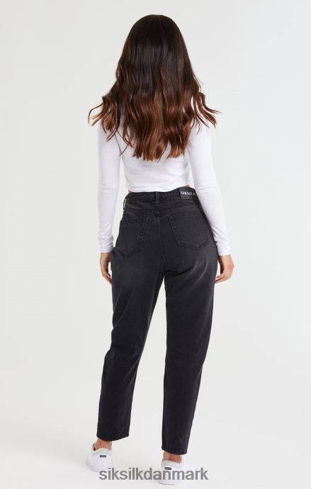beklædning SikSilk vasket sort knee rip denim mom jean Kvinder 862RF4191