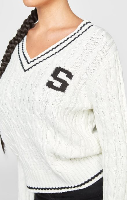 beklædning SikSilk ecru varsity kabelstrikket sweater Kvinder 862RF479
