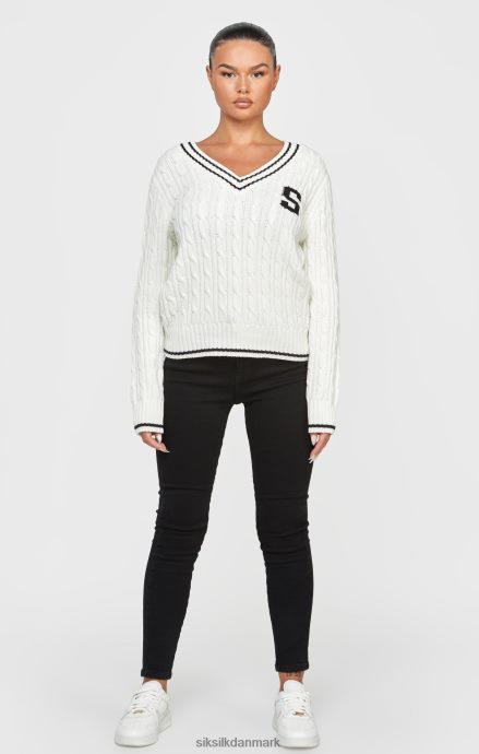beklædning SikSilk ecru varsity kabelstrikket sweater Kvinder 862RF479