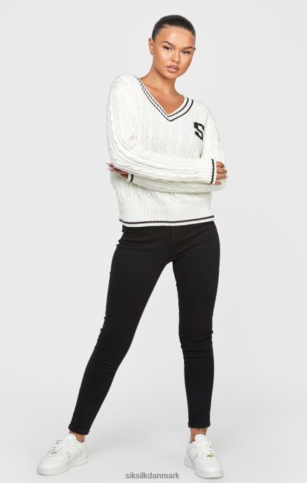 beklædning SikSilk ecru varsity kabelstrikket sweater Kvinder 862RF479