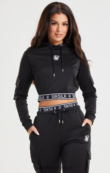 beklædning SikSilk sort cropped cargo hættetrøje Kvinder 862RF4116