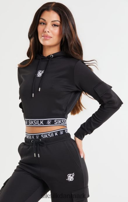 beklædning SikSilk sort cropped cargo hættetrøje Kvinder 862RF4116