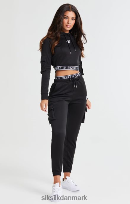 beklædning SikSilk sort cropped cargo hættetrøje Kvinder 862RF4116