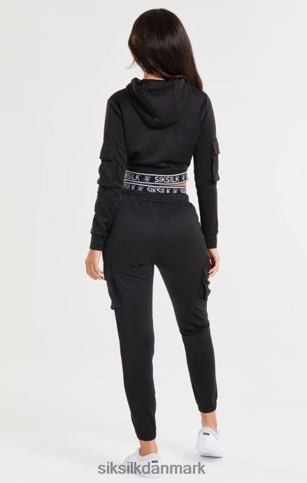 beklædning SikSilk sort cropped cargo hættetrøje Kvinder 862RF4116
