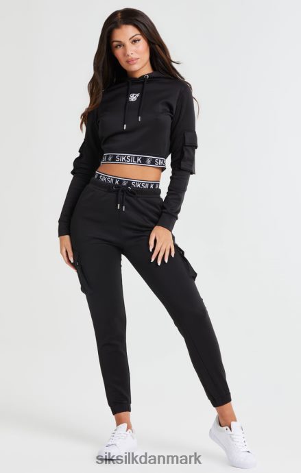 beklædning SikSilk sort cropped cargo hættetrøje Kvinder 862RF4116