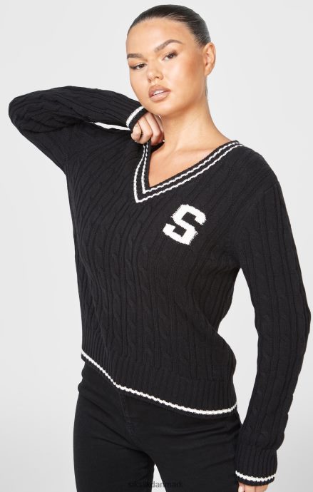 beklædning SikSilk sort varsity kabelstrikket sweater Kvinder 862RF4105