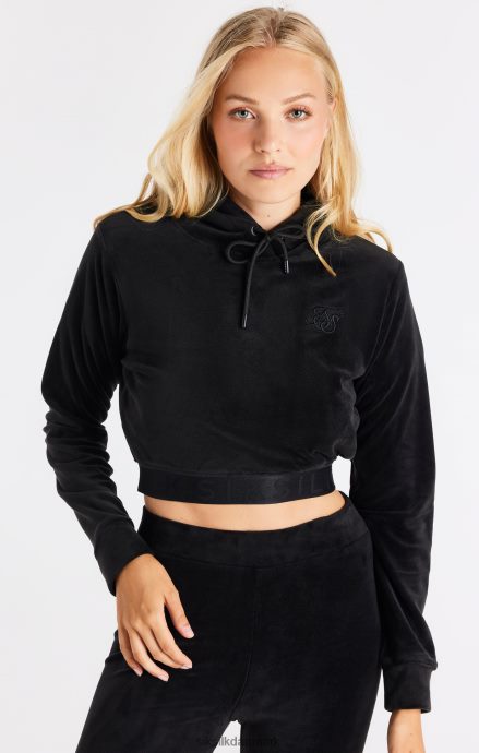 beklædning SikSilk sort velour cropped hættetrøje Kvinder 862RF494