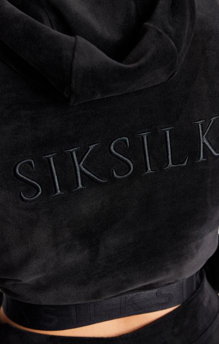beklædning SikSilk sort velour cropped hættetrøje Kvinder 862RF494