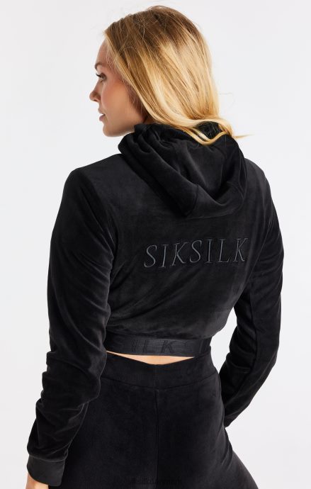 beklædning SikSilk sort velour cropped hættetrøje Kvinder 862RF494