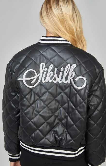 beklædning SikSilk sort pu quiltet varsity jakke Kvinder 862RF4135