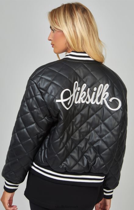 beklædning SikSilk sort pu quiltet varsity jakke Kvinder 862RF4135