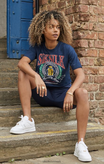 beklædning SikSilk marineblå crop varsity t-shirt Kvinder 862RF428