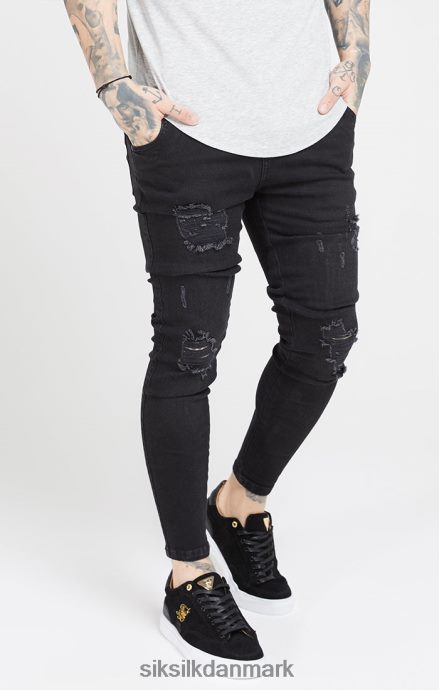 beklædning SikSilk sort vasket essential distressed skinny jean Mænd 862RF4554